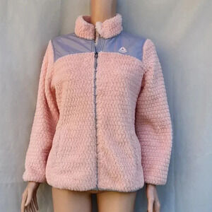 Reebok Junior Girl Pink Fuzzy Jacket Size 14-16 XL Zip Up Fleece